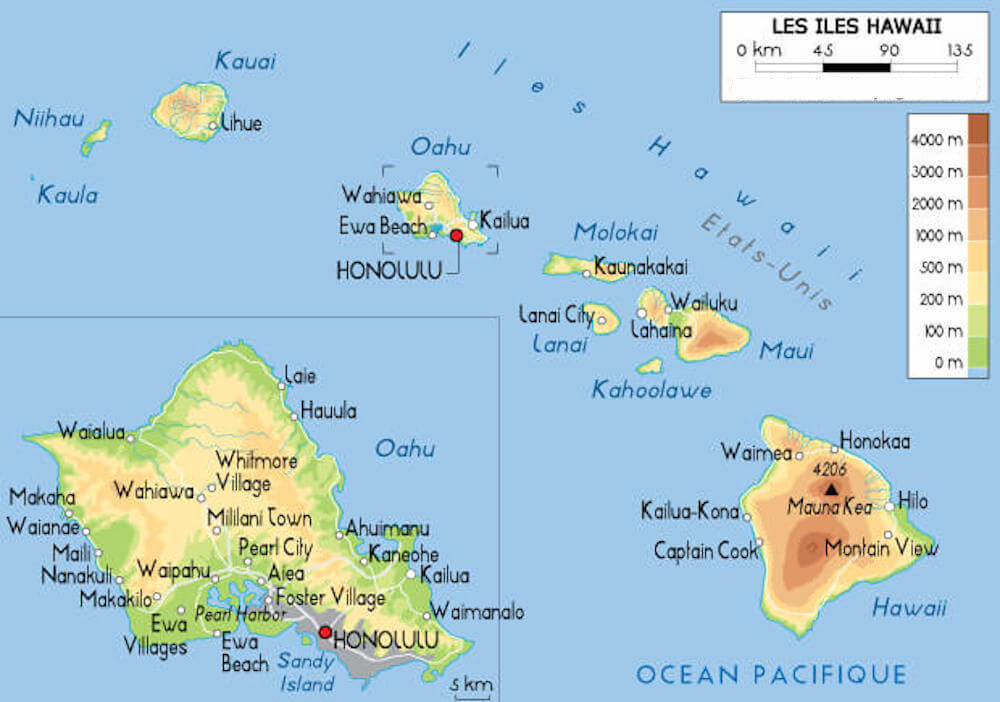 hawaï carte monplanvoyage